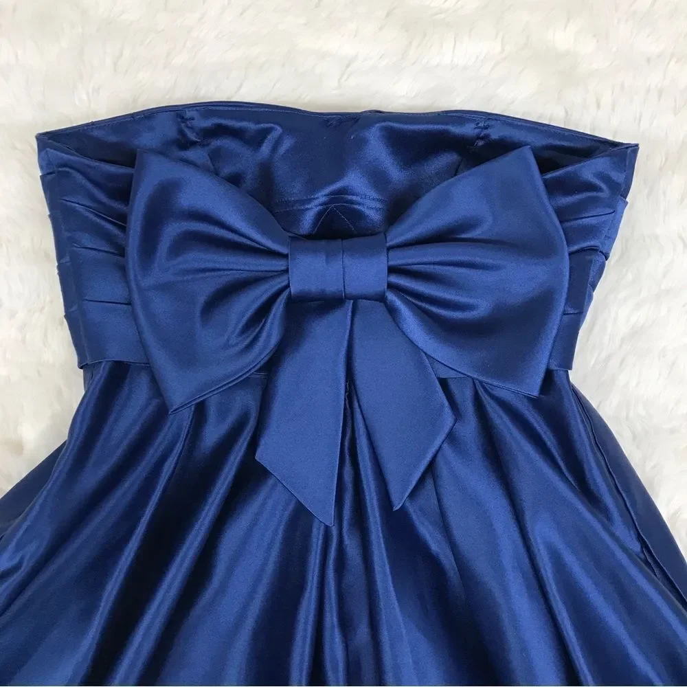 BILL LEVKOFF Navy Blue Strapless Satin Dress Short Bridesmaid‎ Formal Size 0